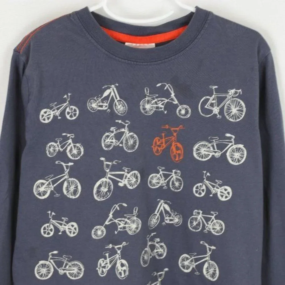 Hanna Andersson Boys Size 10 Blue White Bicycle Graphic Crewneck Long Sleeve Tee - Picture 2 of 9
